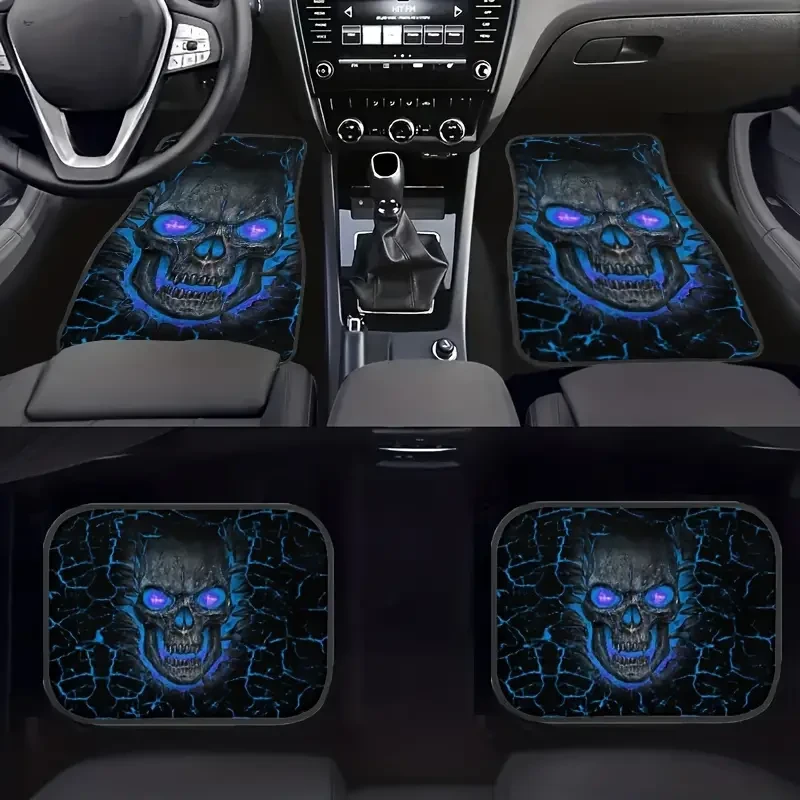 Skull Design Car Floor Mat Set - Non-Slip & Absorbent, 4pcs
