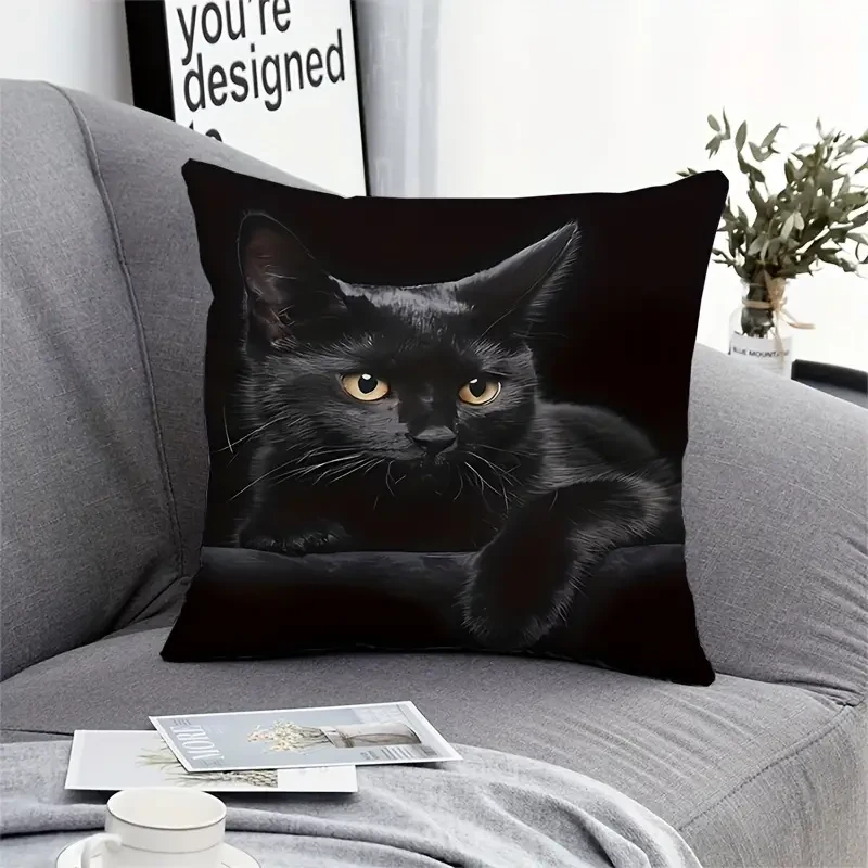 1pc Whimsical Cat Polyester Cushion Cover