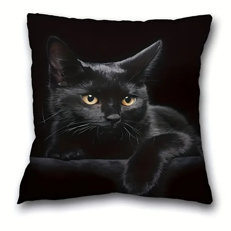 1pc Whimsical Cat Polyester Cushion Cover