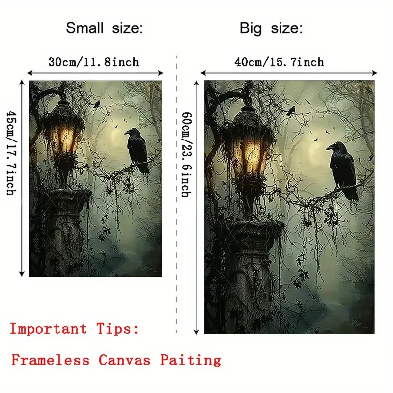 Mysterious 1pc Gothic Raven and Lantern Wall Art Canvas Print