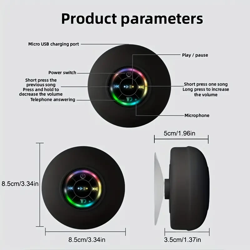 Portable Wireless Speaker with Suction Cup, USB Rechargeable