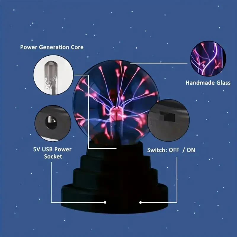 1pc Plasma Ball Light, Touch & Sound Activated Lightning Globe