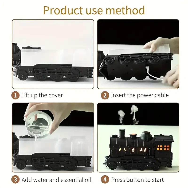 Whimsical Train-Shaped Aromatherapy Essential Oil Diffuser with Dual Spray Modes and Night Light