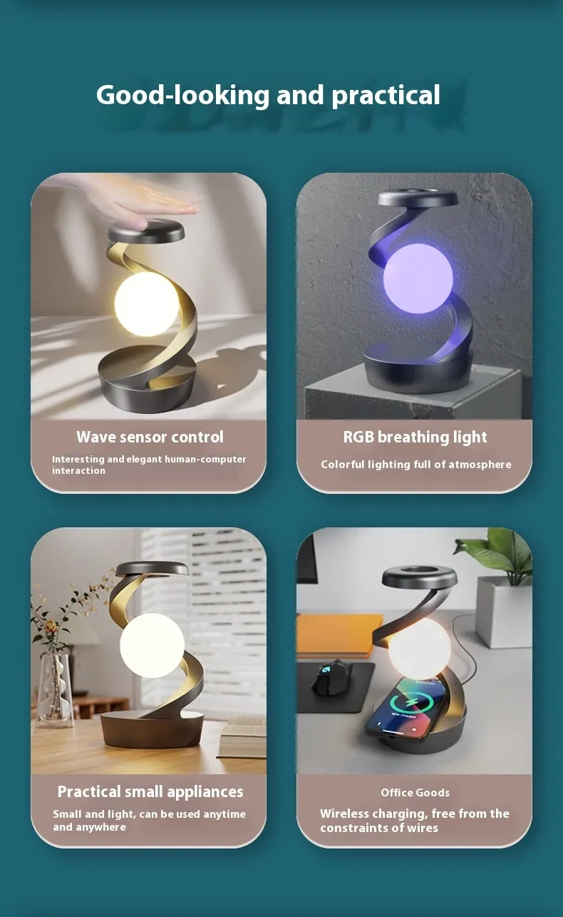 Rotating Moon Desk Lamp With Phone Wireless Charging Sensor Control Table Lamps Decorative Desktop Lamp Small Night Lamp Home Decor
