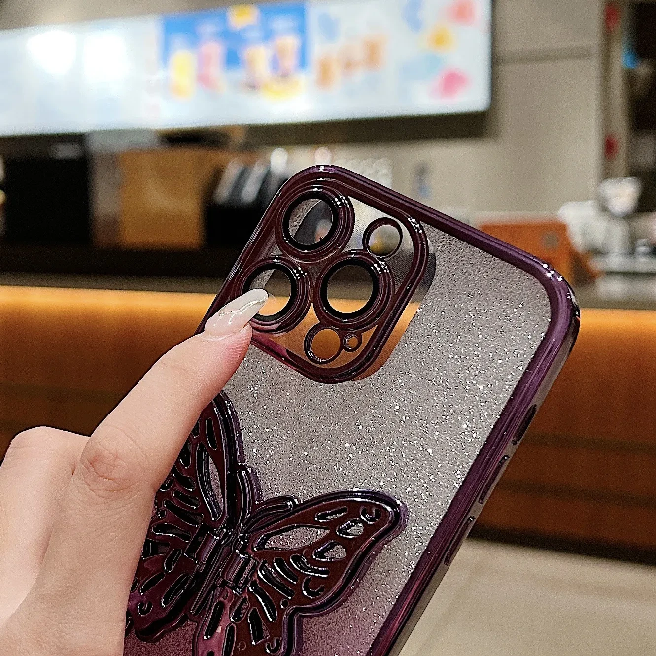 Hollow Butterfly Phone Case Gradient Transparent Plating Protective Cover