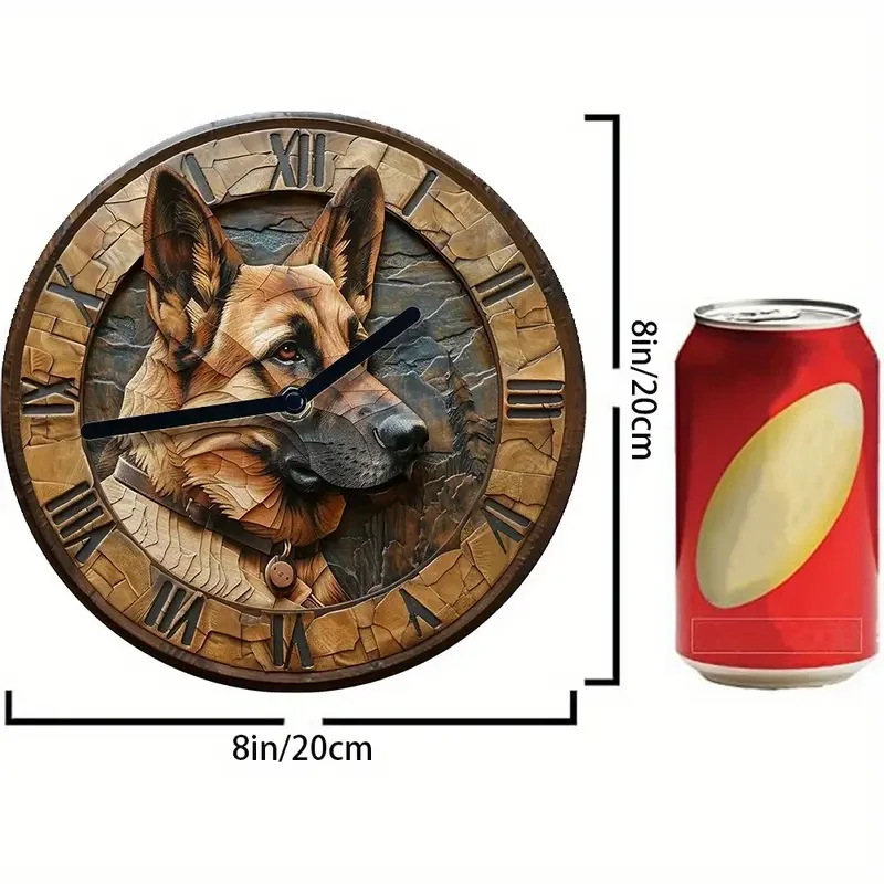 Silent 20.32x20.32cm Aluminum Wall Clock with German Shepherd Design