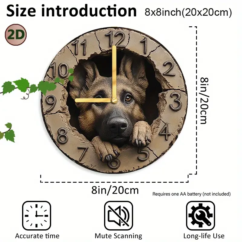 Silent German Shepherd Peeking Wall Clock