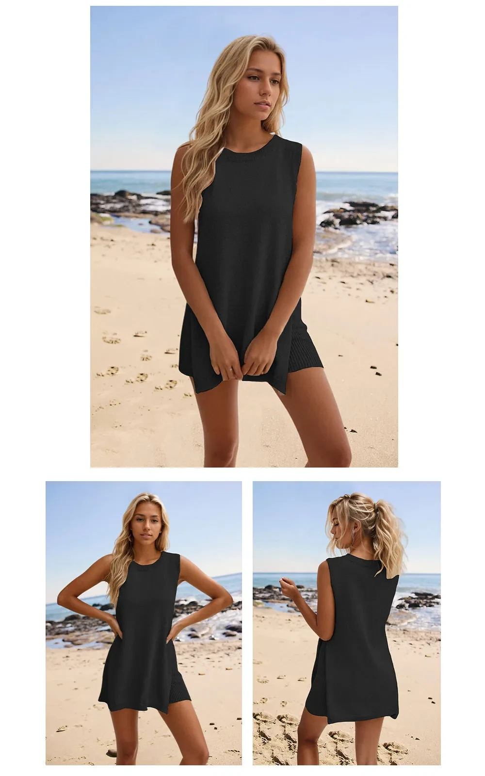 2pcs Women's Knitting Suit Summer Top And Shorts