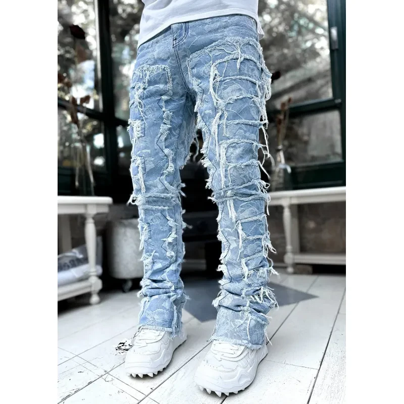 Men's Patched Stacked Jeans