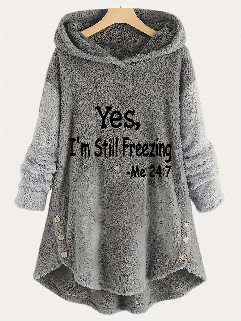 Cozy Letter Print Fuzzy Hoodie
