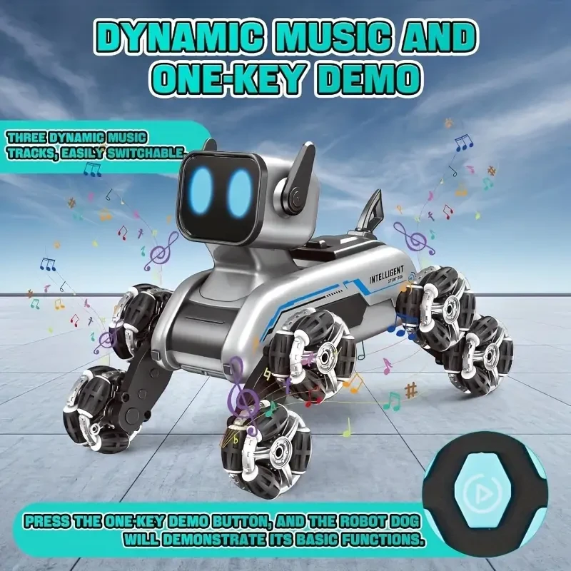 8WD Remote Control Robot Dog with Gesture Control and LED Lights - All-Terrain Toy for Kids