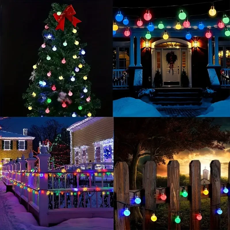 1pc Vibrant Multicolored Solar String Lights - 30 LED Crystal Balls, 6.5m, 8 Modes