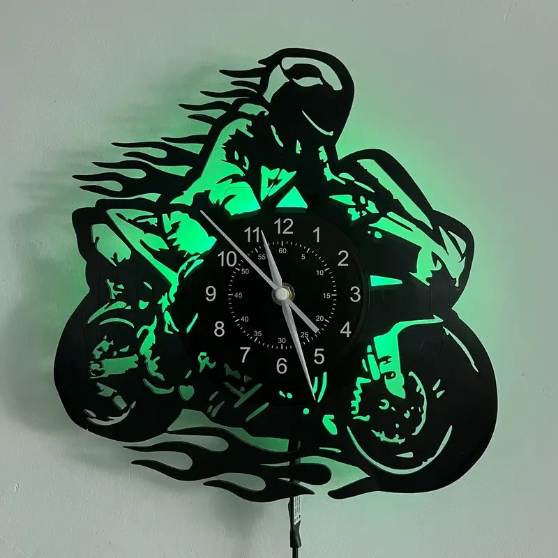 Motorcycle-Themed Vinyl Record Wall Clock - Silent & Stylish Decor