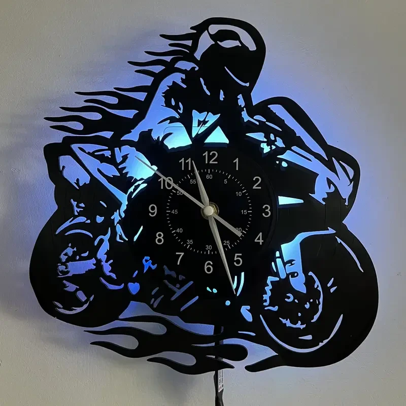 Motorcycle-Themed Vinyl Record Wall Clock - Silent & Stylish Decor