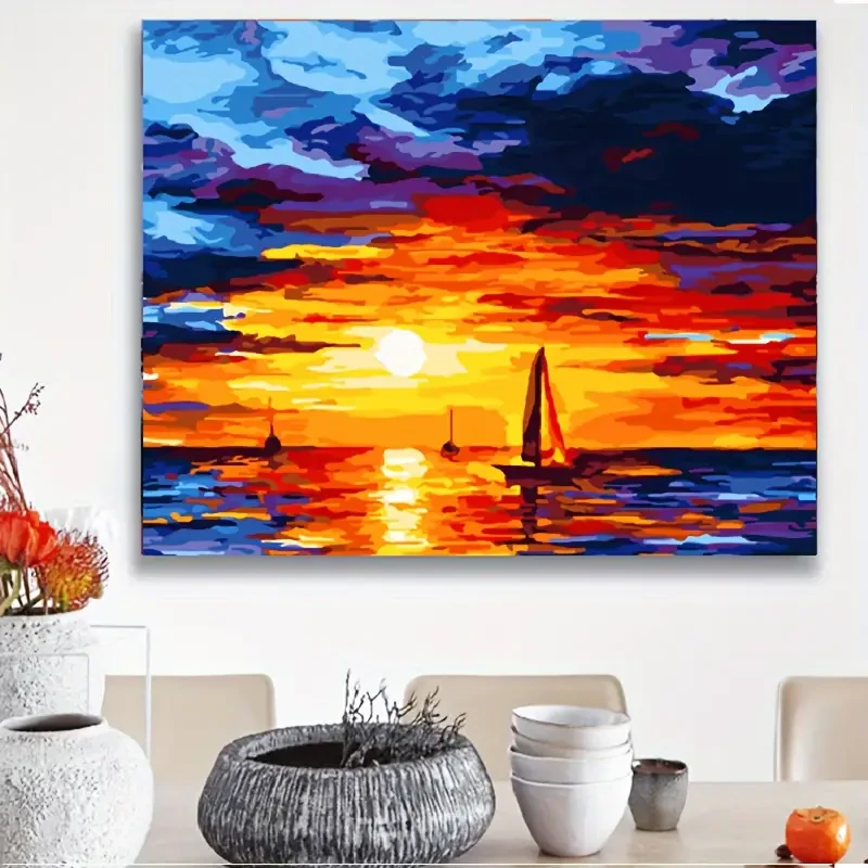 Paint By Number Kit - Sunset Sea (40x50 cm) with Wooden Frame