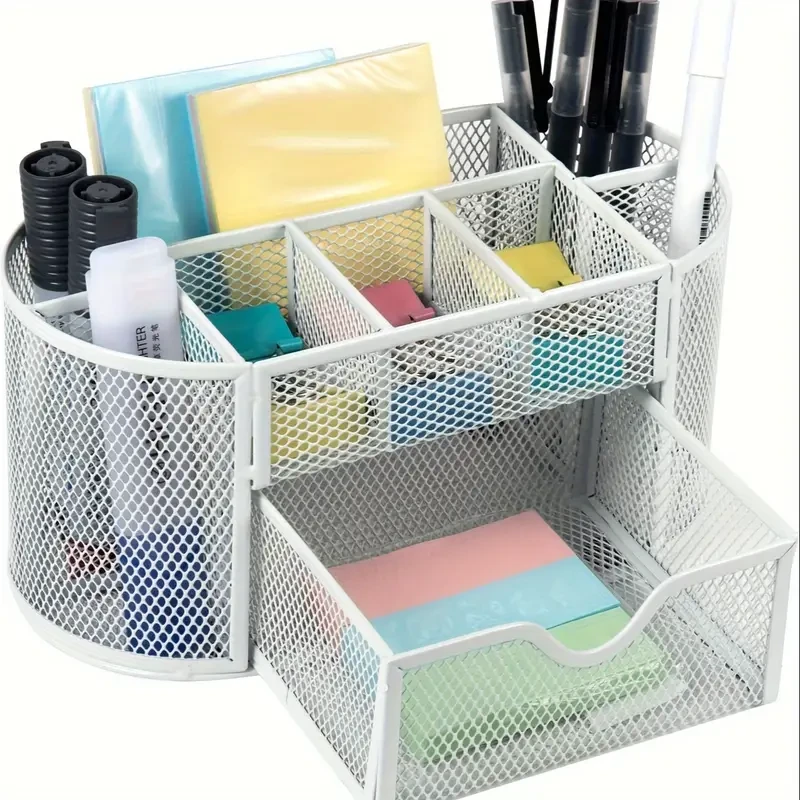 Pen Holder Mesh Desk Tidy  Desktop Stationery Organizer with Drawer