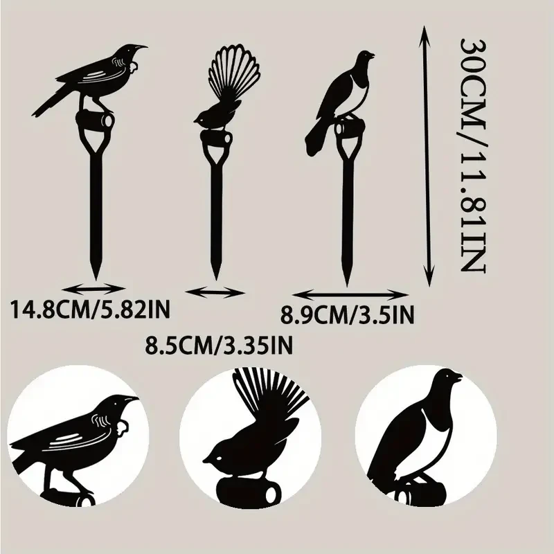 Charming 3pcs Bird Family Metal Garden Stakes  Outdoor Patio & Lawn Decor
