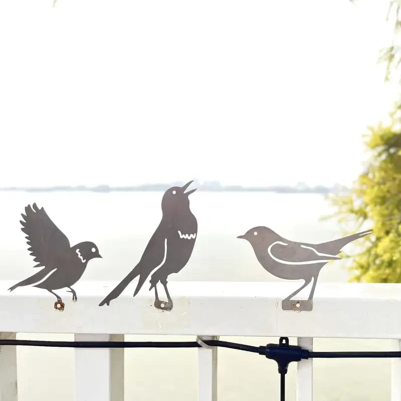 5pcs Rusty Metal Birds Set  Outdoor Garden & Yard Decor