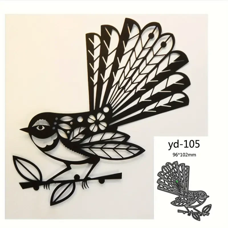 Silvery Carbon Steel Bird & Floral Cutting Dies  10.16x9.4cm Embossing Stencil Set