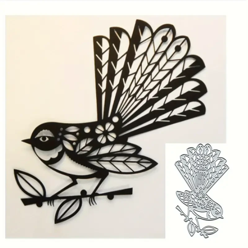 Silvery Carbon Steel Bird & Floral Cutting Dies  10.16x9.4cm Embossing Stencil Set