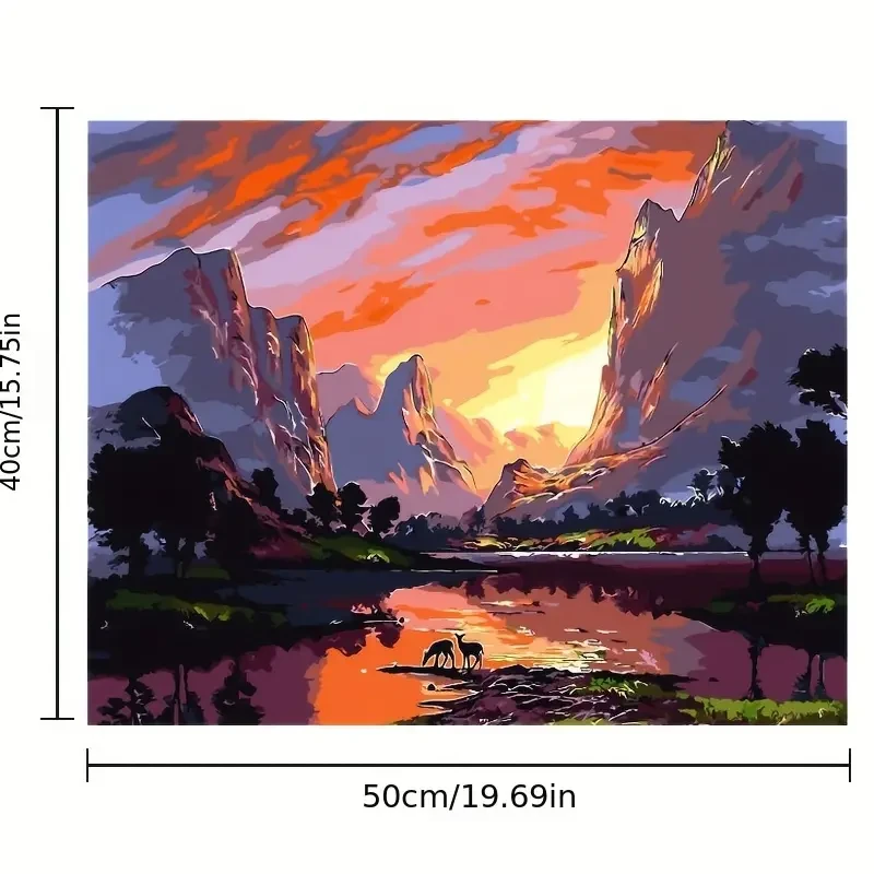 Paint By Number Kit on Canvas 40x50 cm (with Wooden Frame) - Sunset City Scene