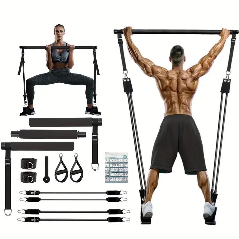 EVA Pilates Bar Kit with 4 Resistance Bands (30 & 22.68KG) - Adjustable & Portable Home Gym Equipment Set