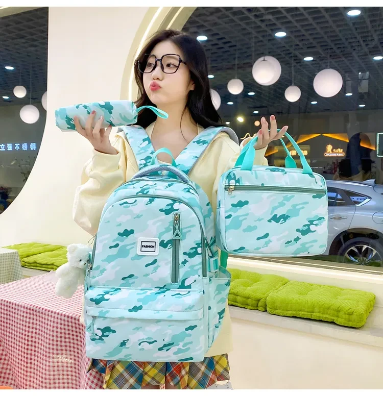 Girls' Large-capacity Backpack Three-piece Double-layer Campus Schoolbag