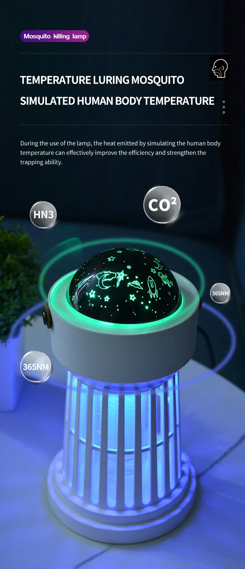 2 In 1 Electric Mosquito Killer Lamp Star Ceiling Projection Kill Mosquitoes For Outdoor And Indoor