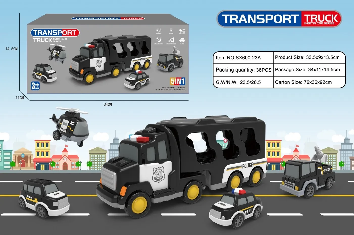 Double Storage Transport Vehicle Inertia Engineering Team Music Toy Car
