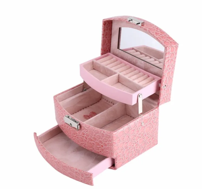 3 Layers Jewelry Boxes And Packaging Leather Makeup Organizer Storage Box