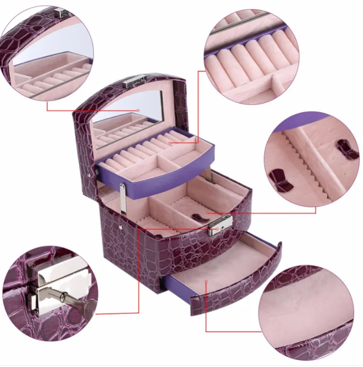 3 Layers Jewelry Boxes And Packaging Leather Makeup Organizer Storage Box