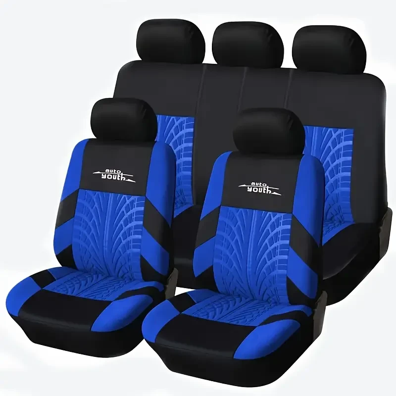 5-Seat Universal Fit Premium Car Seat Cover Set - Durable Polyester Fabric with Sponge Filling, Water-Resistant, Stain-Proof, Breathable, Easy to Clean, Fashionable Elegant Designs - All-Season Car Interior Accessories for Most Vehicles