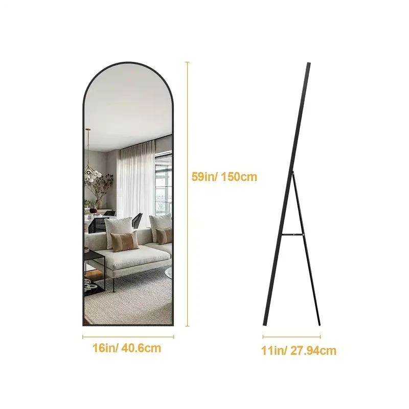 Full Length Mirror with Stand - Aluminum Alloy Frame and Shatter-Proof Nano Glass