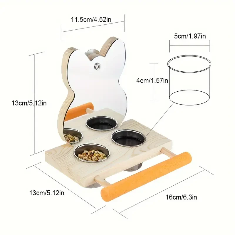 Bird Play Toy with Perch Stand & Mirror - Stainless Steel Feed Cups for Parrots
