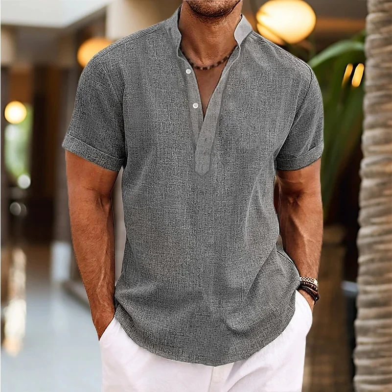 Stand Collar Short Sleeve Shirt