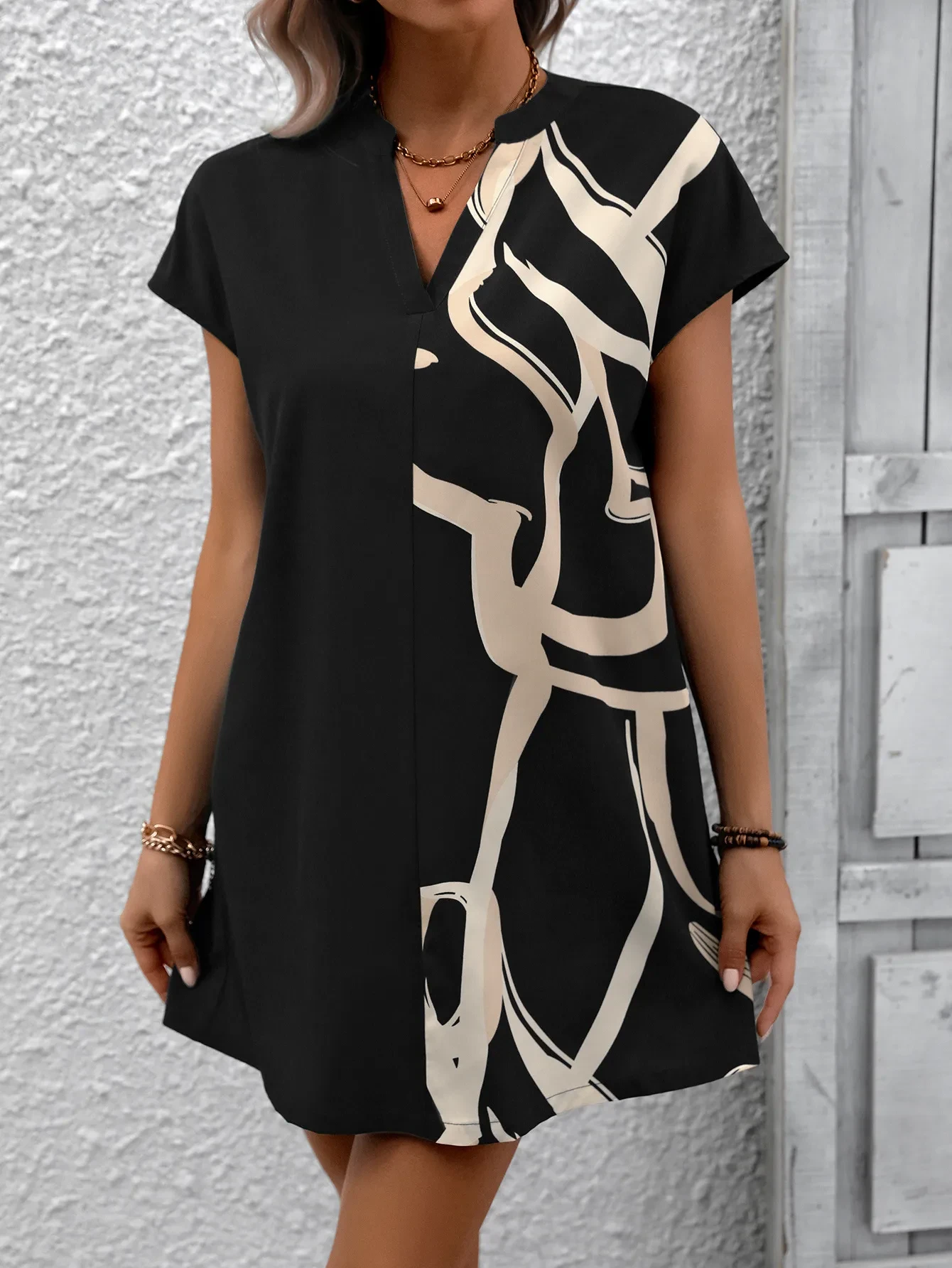 Women's Mid-length Loose Printed Shirt Dress