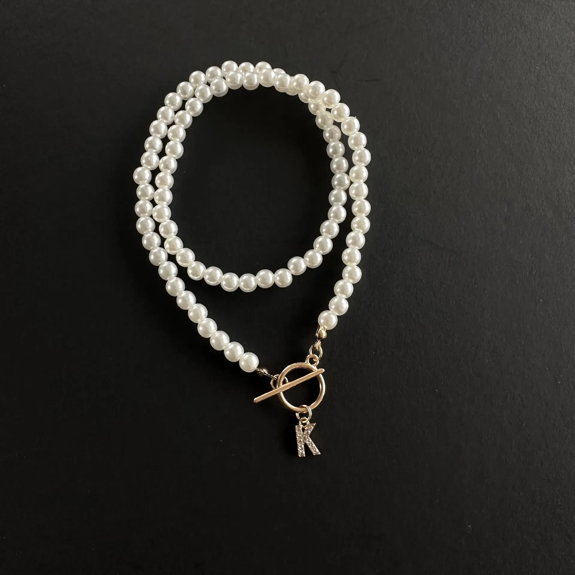 Pearl Chain OT Buckle Inlaid 26 Letter Necklace
