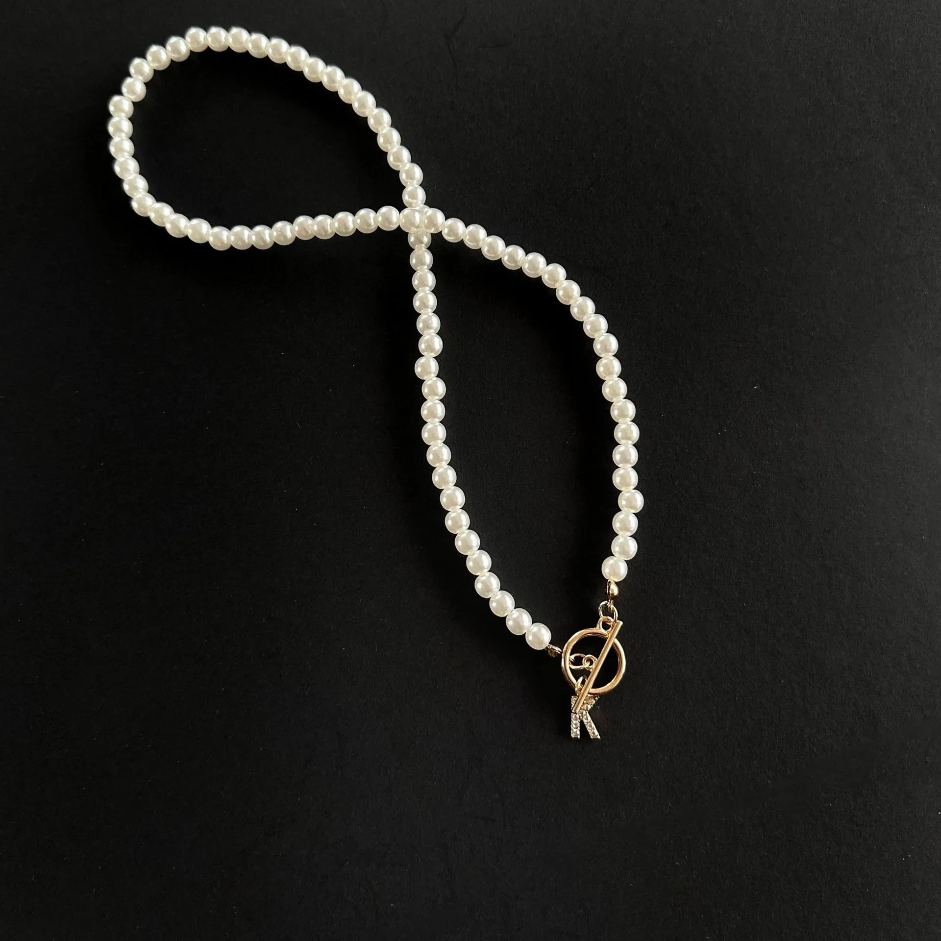 Pearl Chain OT Buckle Inlaid 26 Letter Necklace