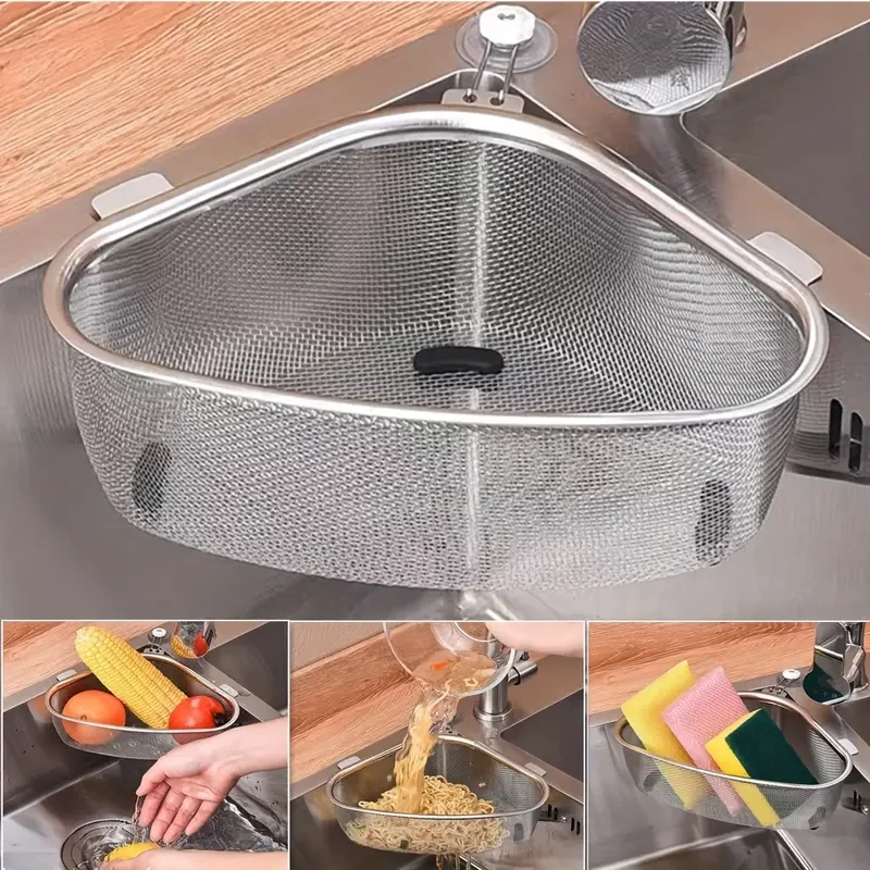 201 Stainless Steel Triangle Corner Sink Strainer Multipurpose Kitchen Mesh Basket