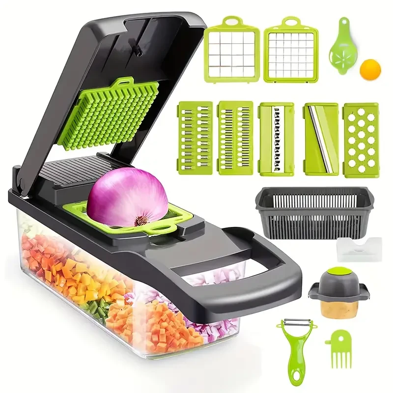 16-in-1 Multifunctional Vegetable Chopper Manual Slicer & Dicer with Container