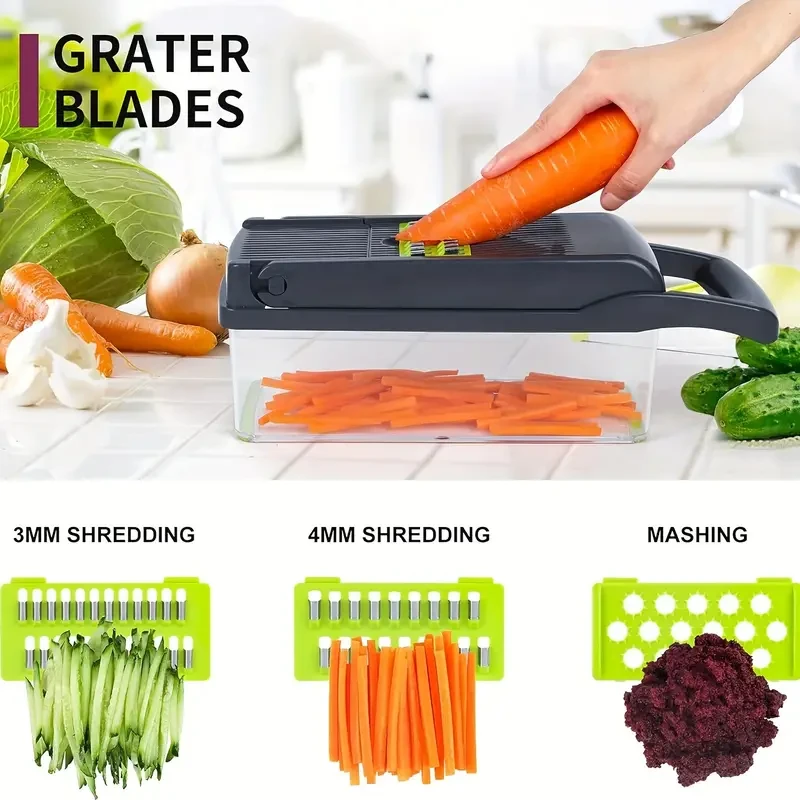 16-in-1 Multifunctional Vegetable Chopper Manual Slicer & Dicer with Container