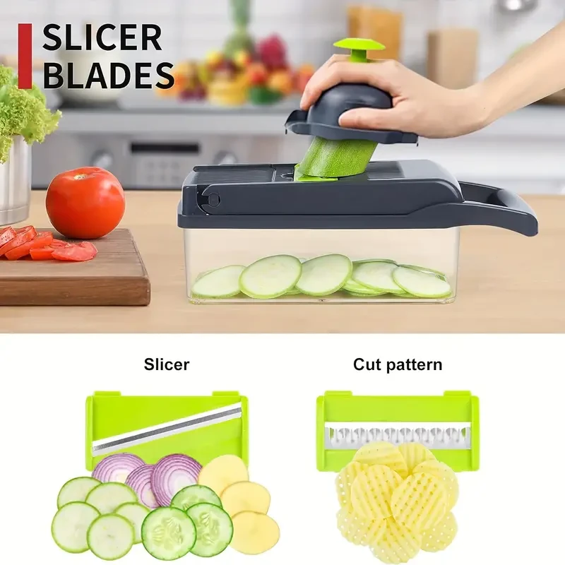 16-in-1 Multifunctional Vegetable Chopper Manual Slicer & Dicer with Container