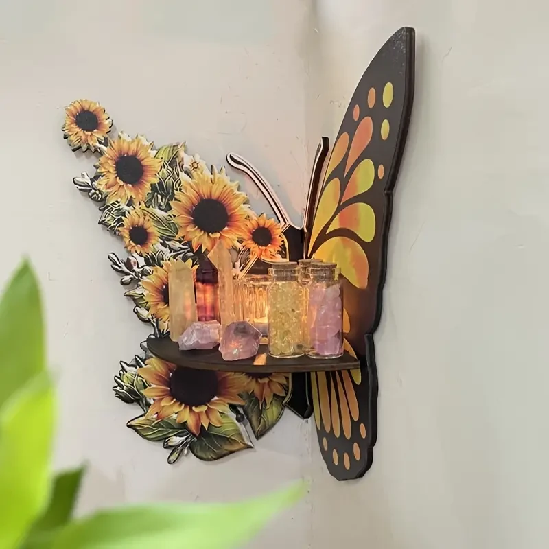 Whimsical Sunflower Butterfly Wall Corner Rack Spacious Storage Shelf for Home & Party Decor