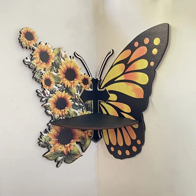 Whimsical Sunflower Butterfly Wall Corner Rack Spacious Storage Shelf for Home & Party Decor