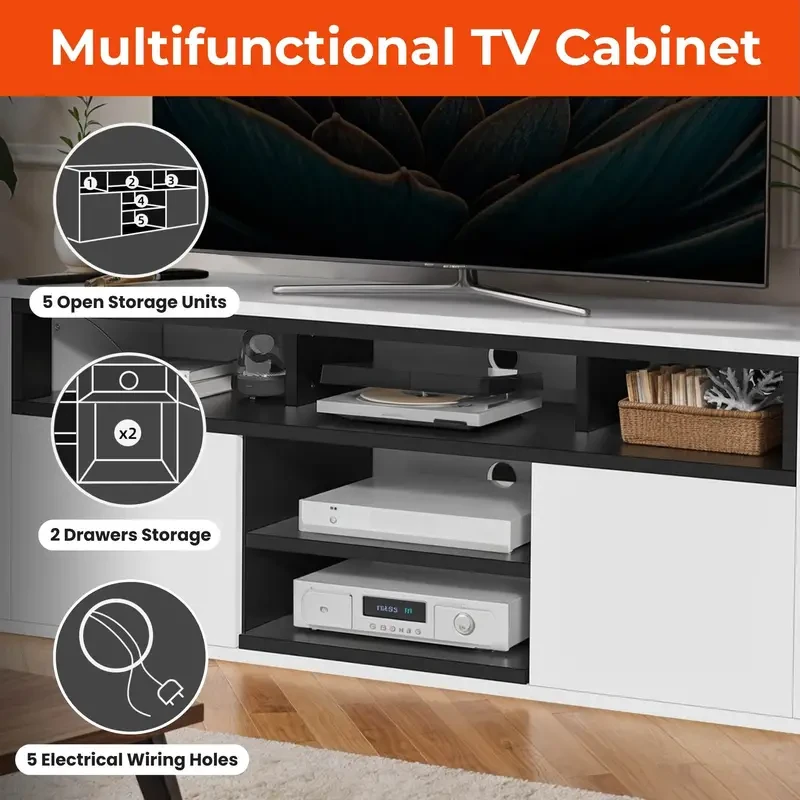 LED TV Stand Cabinet 60" - High Gloss Entertainment Center Media Console