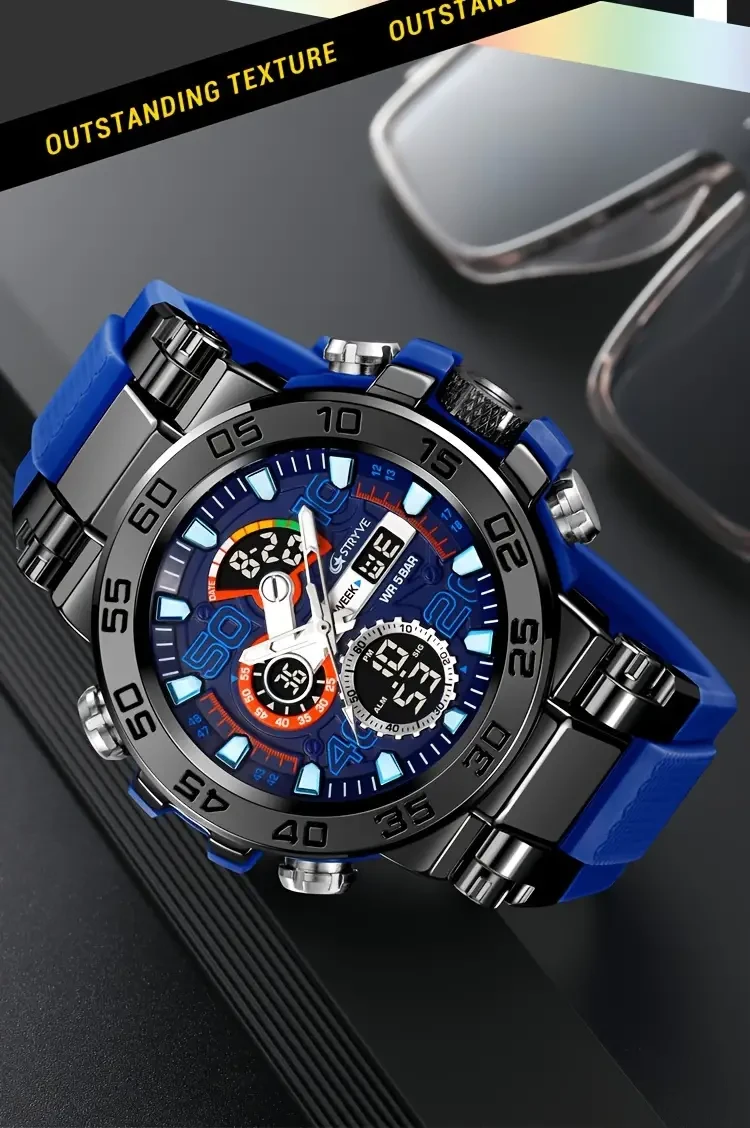 StrYve S8030 Rugged Outdoor Men's Digital Sports Watch - 50M Water Resistant, Dual Display, LED Backlight, Alarm, Stopwatch, Round Alloy Case, Comfortable TPU Strap, Electronic Movement, Perfect for Hiking, Running, Fitness Training, and Daily Wear