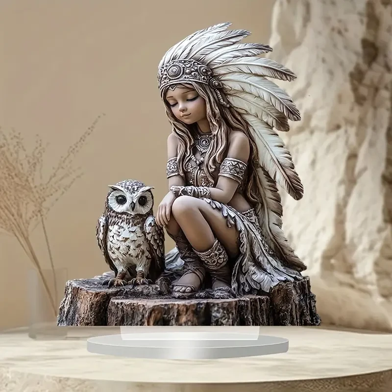 Vibrant 1-Piece Boho Chic Indian and Owl Figurine