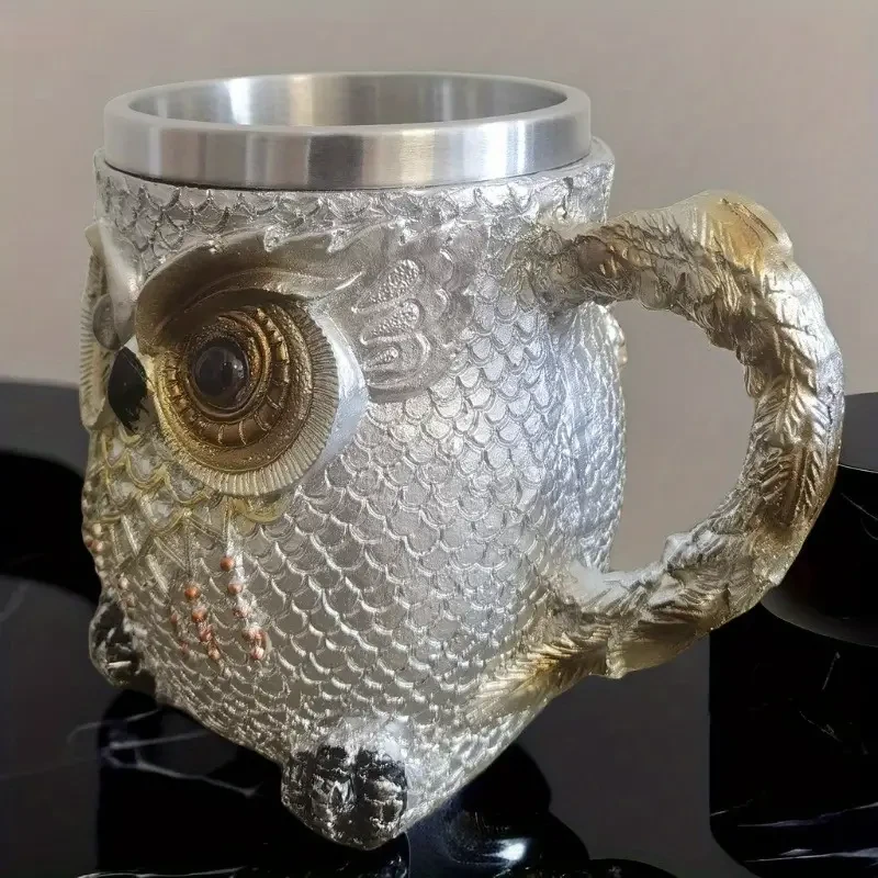 Hand-carved Owl Stainless Steel Resin Mug Coffee Mug