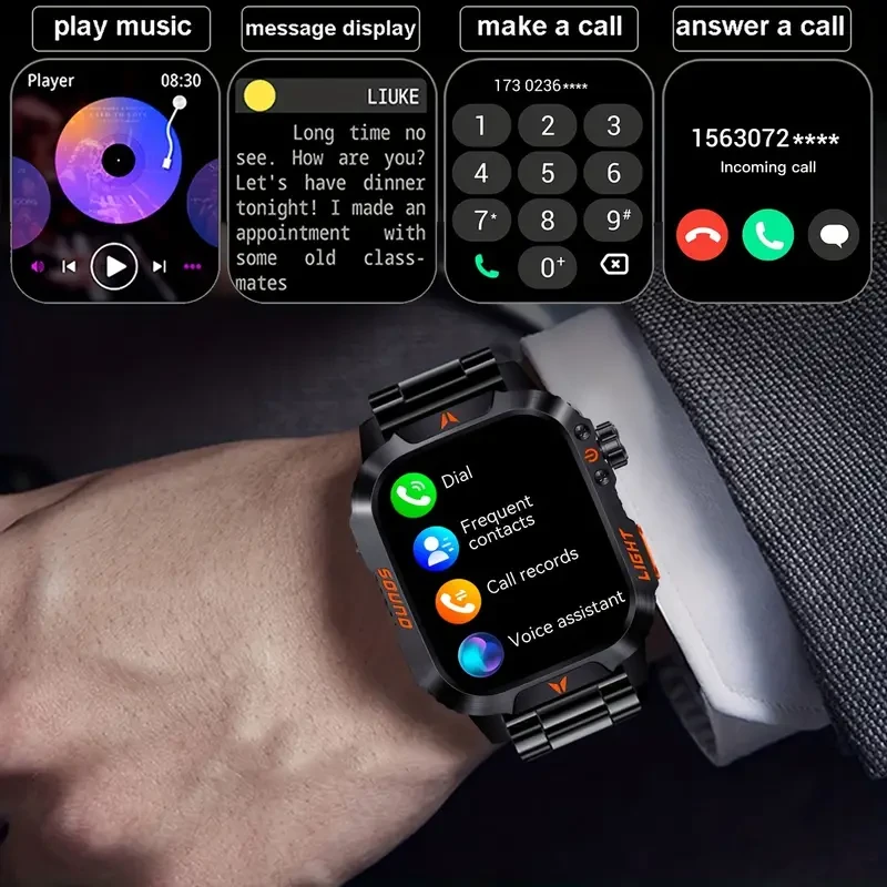 2.01 Inch Large Screen Men's Outdoor Sports Smartwatch Plus - Touchscreen, Waterproof, Motion Tracking, Wireless Connectivity, Android and iPhone Compatible, Fitness Tracker, Notifications, and More