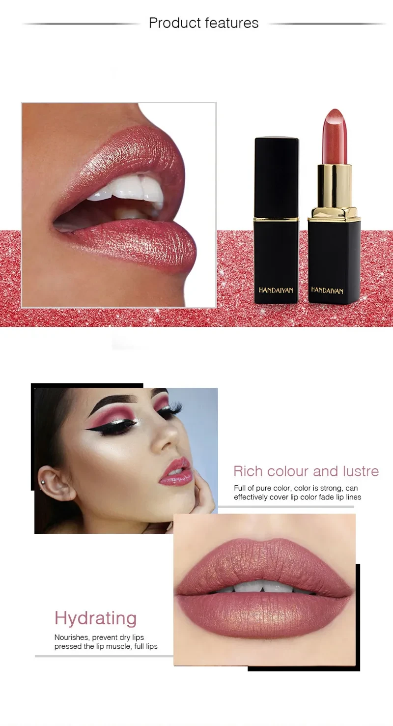 Shiny Metallic Lipstick Pearlescent Color